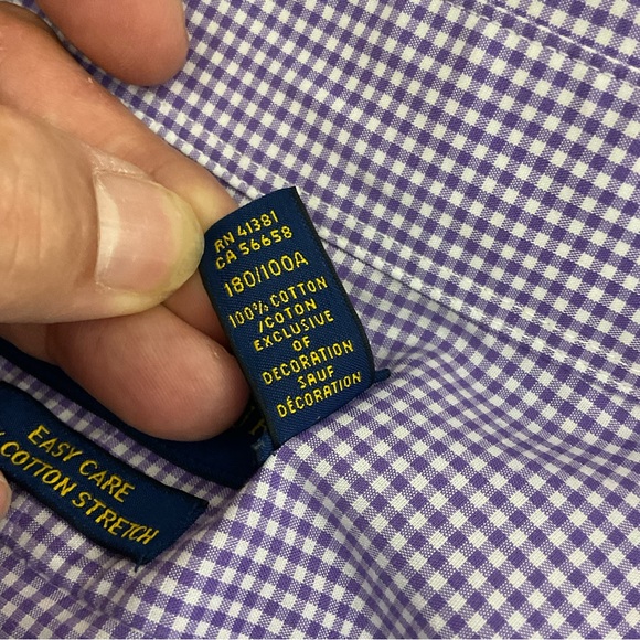 Ralph Lauren Purple Polo Button Up Long Sleeve Checked Shirt 16.5” Neck 34/35 - Picture 9 of 10